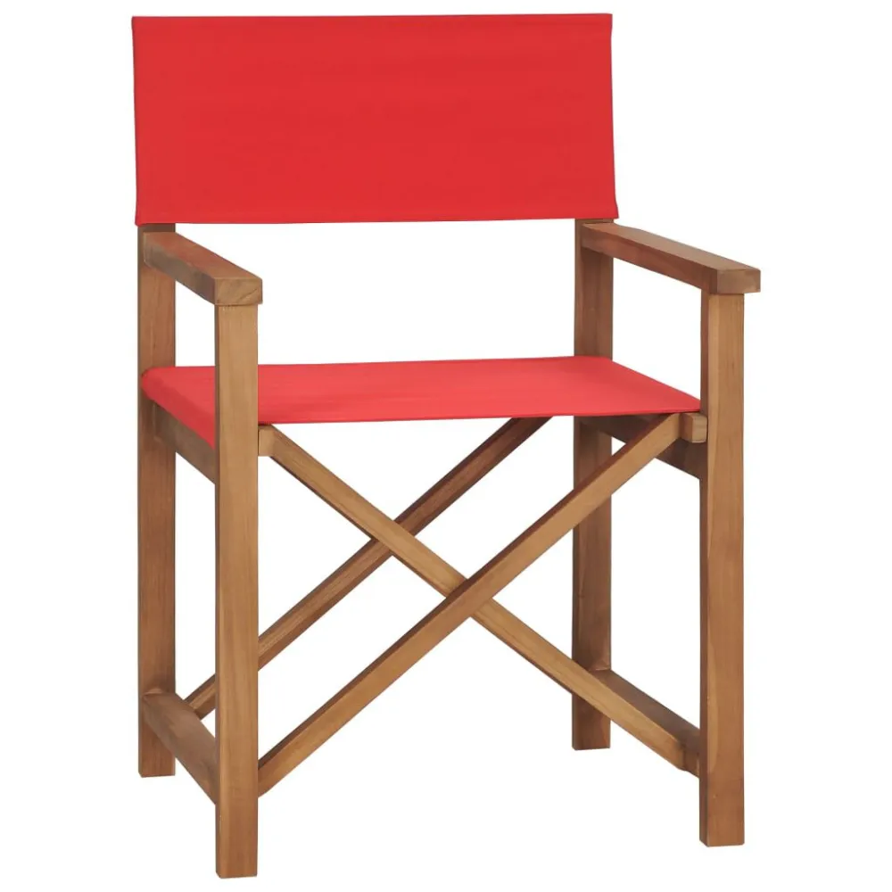 Cadeiras de realizador 2 pcs madeira de teca maciç vermelho com Almofada Inclusa