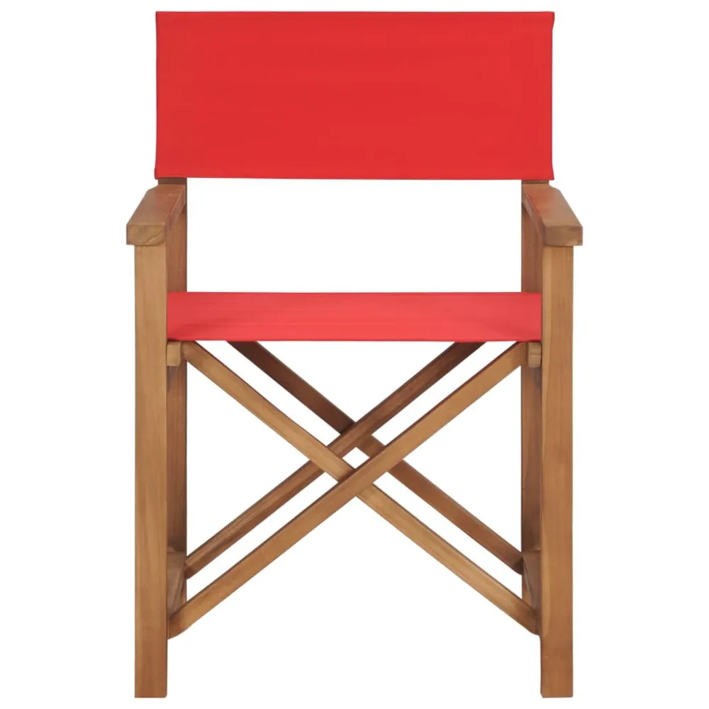 Cadeiras de realizador 2 pcs madeira de teca maciç vermelho com Almofada Inclusa