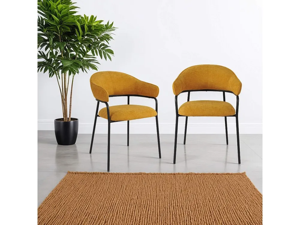 Cadeiras Rebecca Mobili Kadid 82,5x57x56,5 Tecido de Poliéster ço Amarelo Preto Recente CONJUNTO 2 peças com Estrutura em...