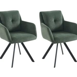 Conjunto de 2 cadeiras com apoio de braços tecido e metálico preto, cor verde - ZOLEVY