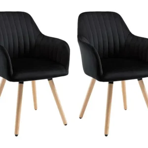 Conjunto de 2 cadeiras ELEANA -Veludo e metálico com efeito madeira-Preto com Revestimento em Textilene