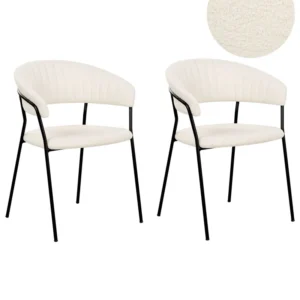 Conjunto de 2 cadeiras de jantar em bouclé branco creme MARIPOSA com Revestimento em Textilene