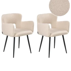 Conjunto de 2 cadeiras de jantar SANILAC Bouclé Creme com Tecido Impermeável UV