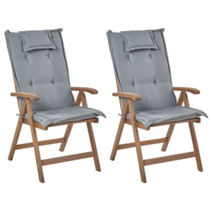 Conjunto de 2 cadeiras de jardim com almofadas AMANTEA Madeira de acácia Cinzento em Tecido Sunbrella