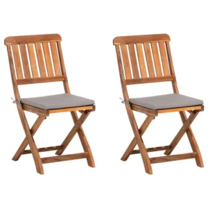 Conjunto de 2 cadeiras de jardim com almofadas CENTO Madeira de acácia Cinzento com Apoio para Bebidas