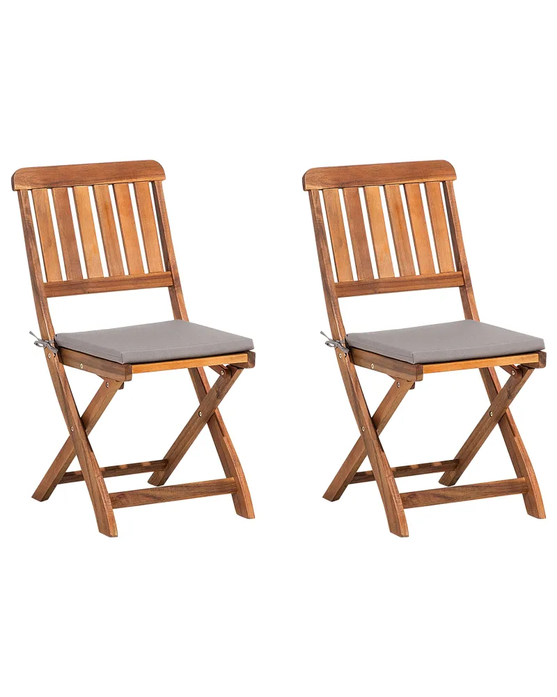 Conjunto de 2 cadeiras de jardim com almofadas CENTO Madeira de acácia Cinzento com Apoio para Bebidas