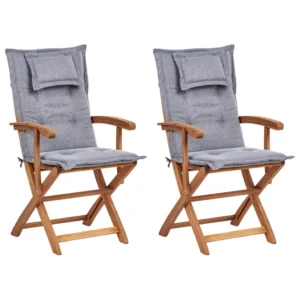 Conjunto de 2 cadeiras de jardim com almofadas MAUI II Madeira de acácia Cinzento com Apoio para Bebidas