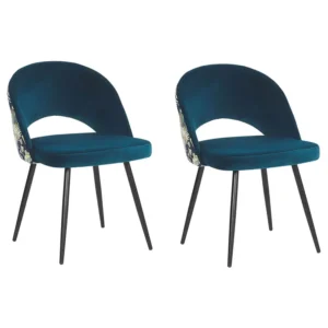Conjunto de 2 cadeiras de veludo azul VIVIAN com Apoio para Bebidas