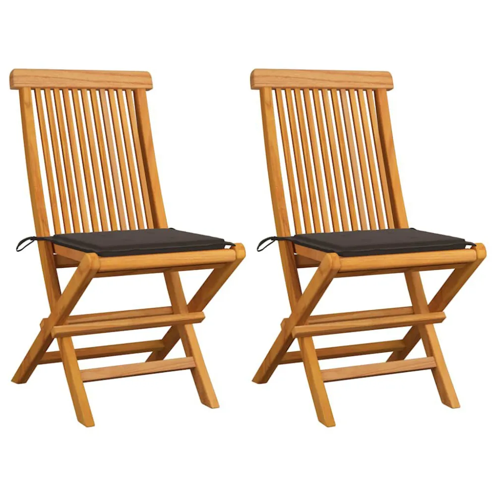 Conjunto Completo de Cadeiras de jardim com almofadões cinza-acast. 2 pcs teca maciç
