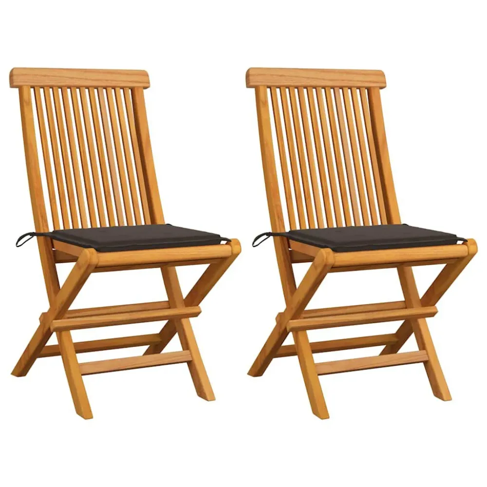 Conjunto Completo de Cadeiras de jardim com almofadões cinza-acast. 2 pcs teca maciç