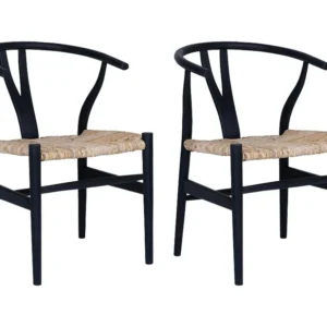Conjunto Completo de Conjunto de 2 cadeiras em teca e palha cor puro e preto - POGIANA