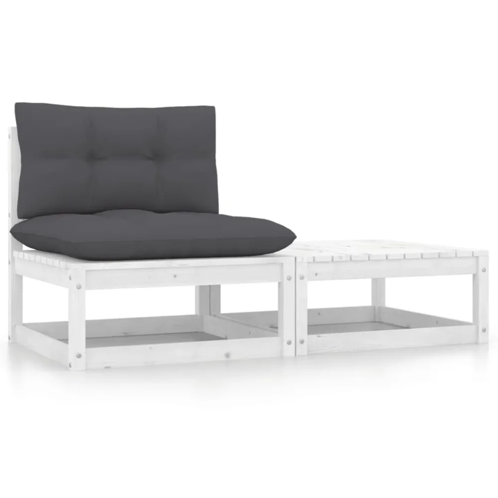 Conjunto Completo de 2 pcs conj. lounge de jardim com almofadões pinho maciço branco