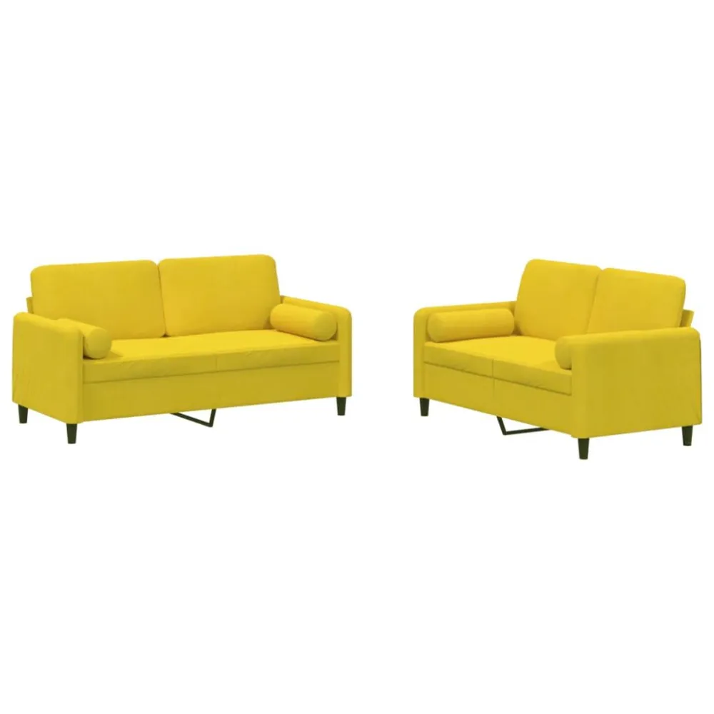 Conjunto Completo de 2 pcs conjunto de sofás com almofadas veludo amarelo