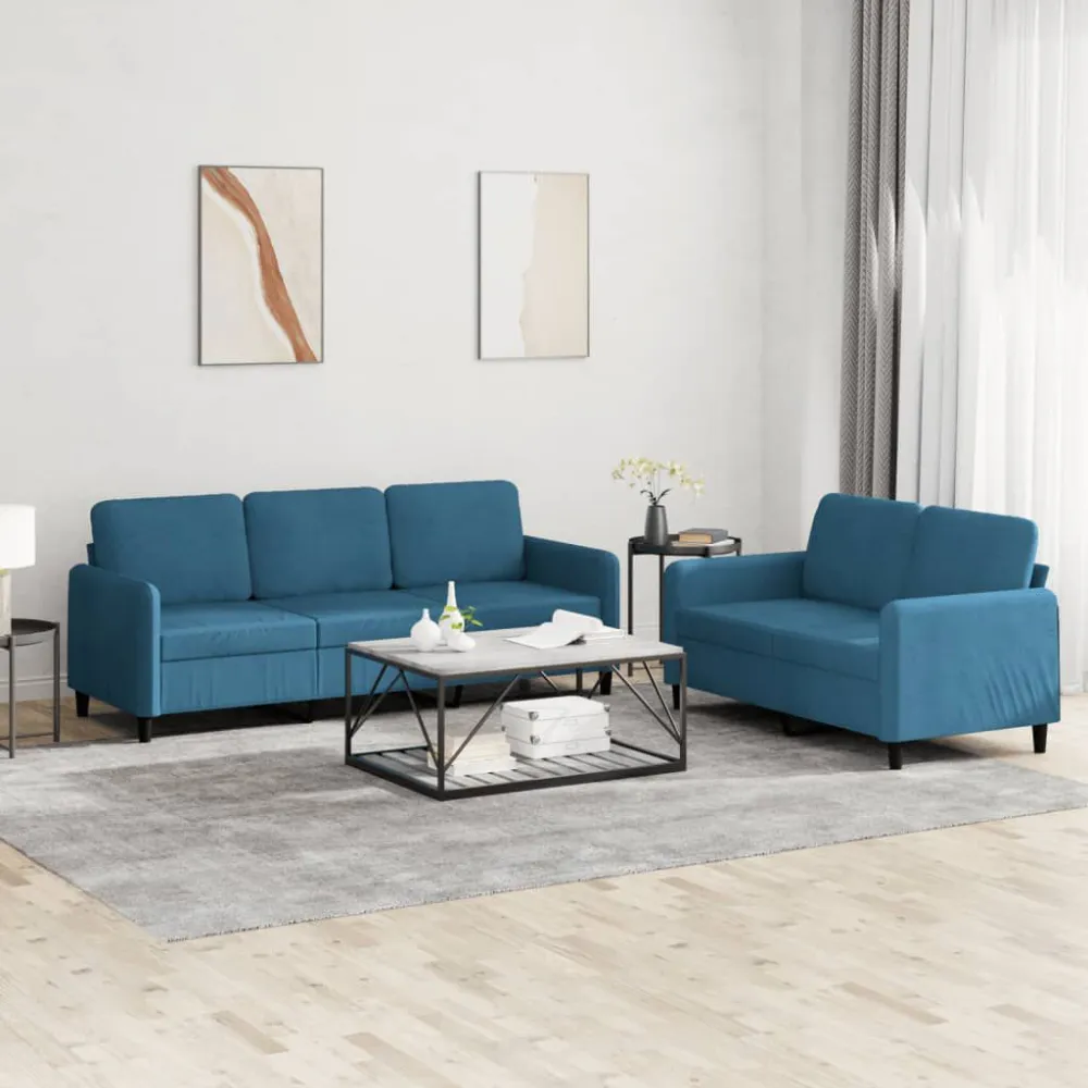 Conjunto Completo de 2 pcs conjunto de sofás veludo azul