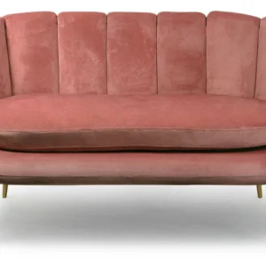 Conjunto Completo de Sofá arredondado de 2 lugares Brenda Veludo Rosa pés Dourados.