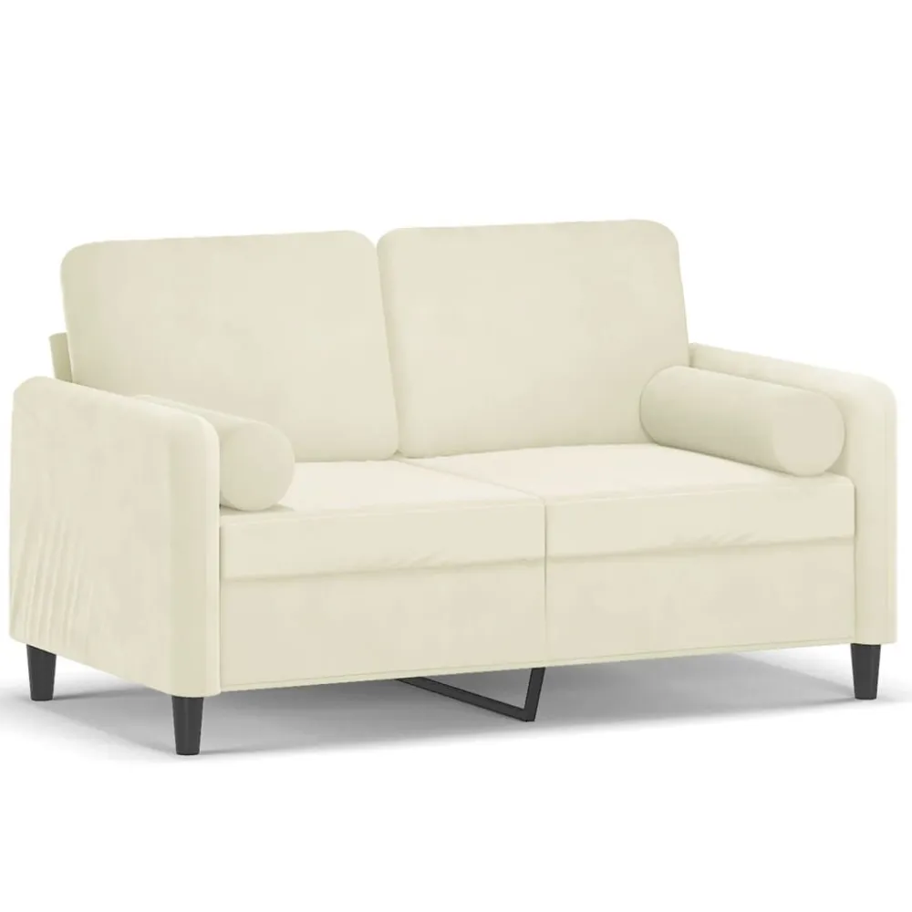 Conjunto Completo de Sofá 2 lugares com almofadas decorativas 120 cm veludo creme