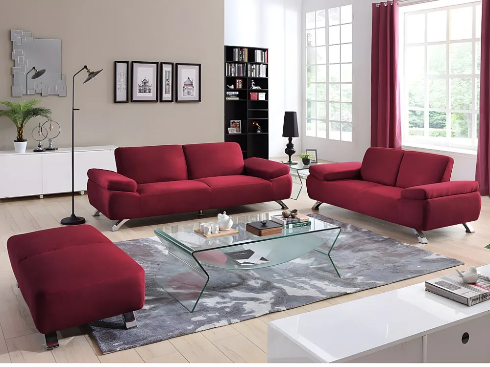 Conjunto Completo de Sofá 2 lugares microfibra e cor vermelha POLKA