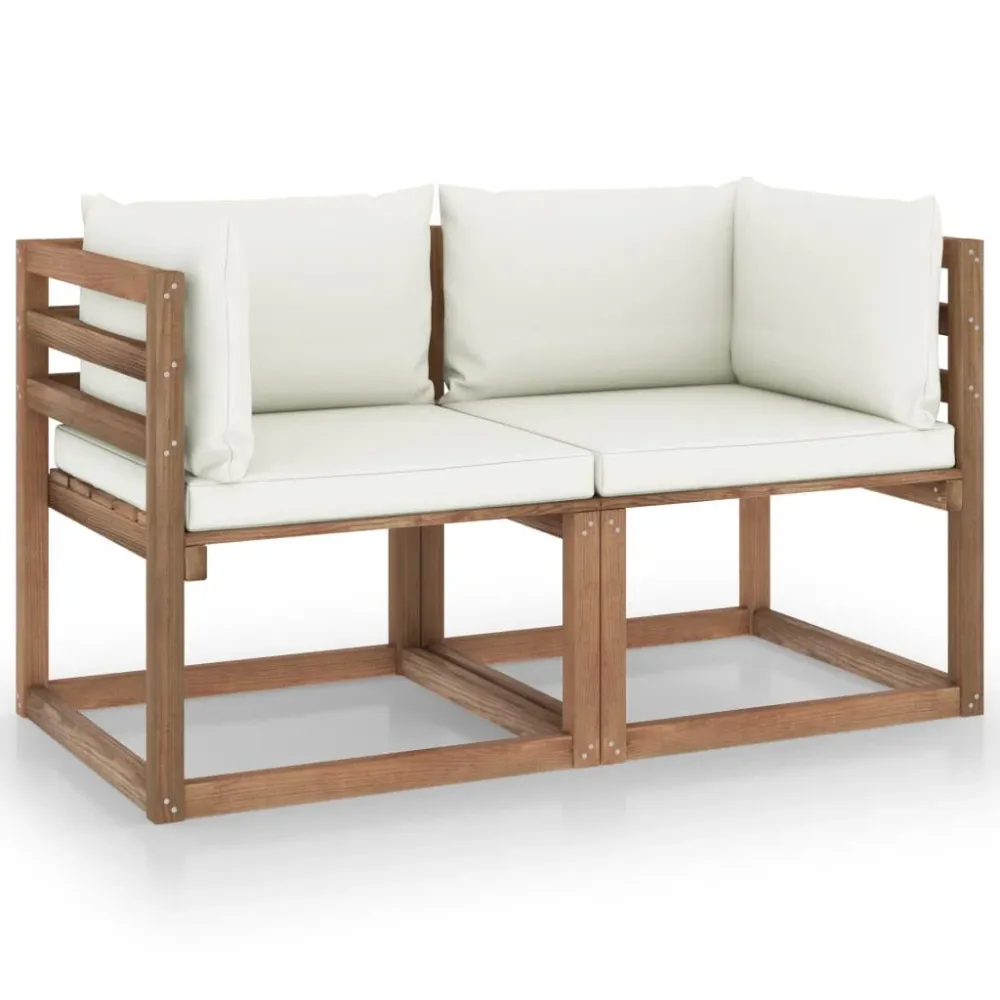 Conjunto Completo de Sofá paletes 2 lugares para jardim + almofadões branco nata pinho