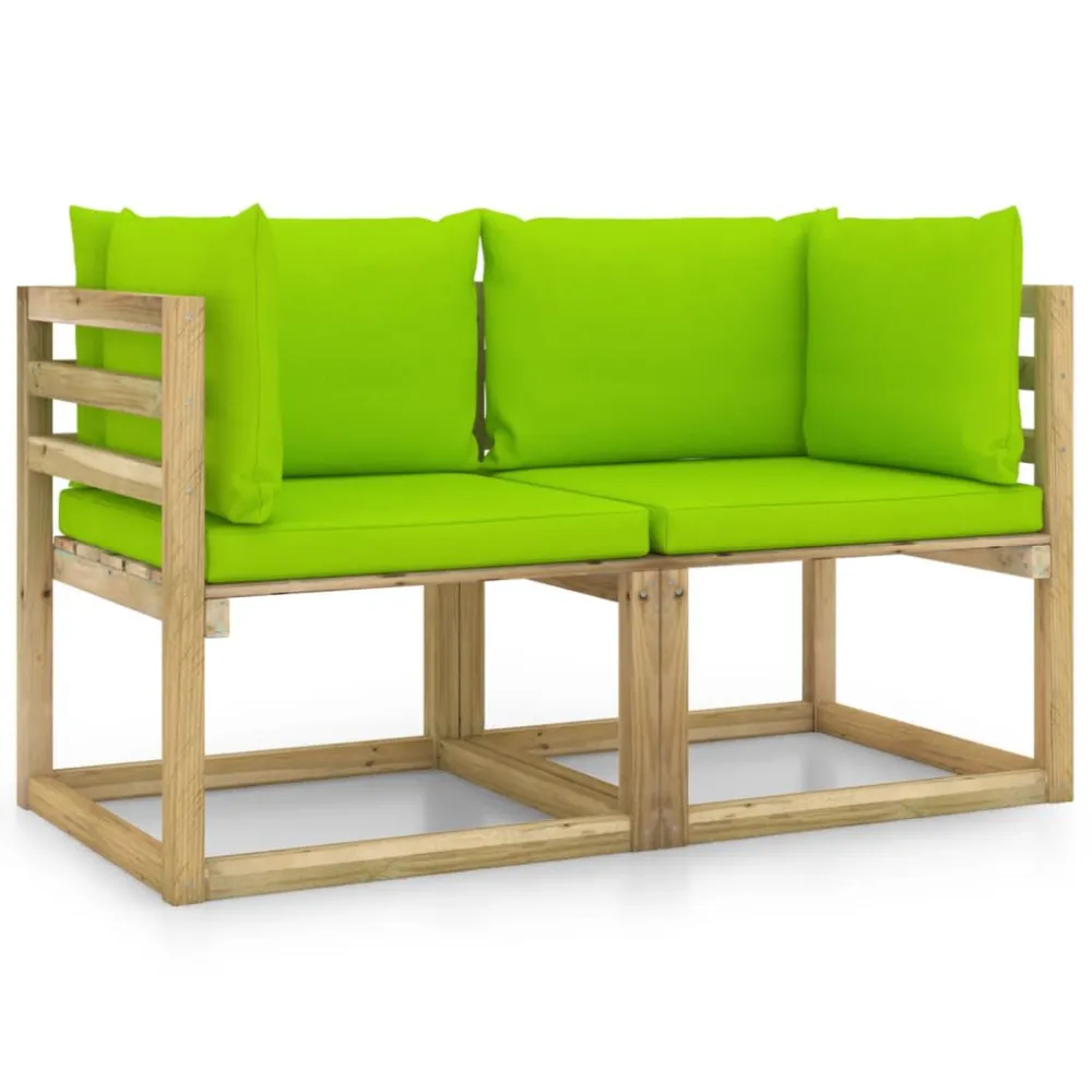 Conjunto Completo de Sofás de canto para jardim com almofadões 2pcs pinho impreg. verde