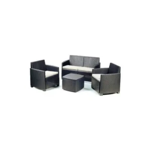 Conjunto lounge externo Lecce, Conjunto de jardim com almofadas composto por 2 poltronas, 1 sofá e 1 mesa de centro, Loung...