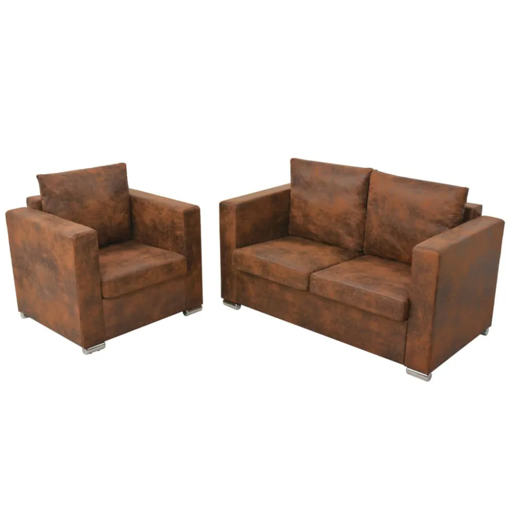 Conjunto de sofás 2 pcs camurç sintética | Montagem Fácil e Rápida