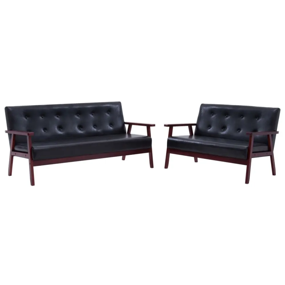 Conjunto de sofás 2 pcs couro artificial preto para Relaxamento ao Ar Livre