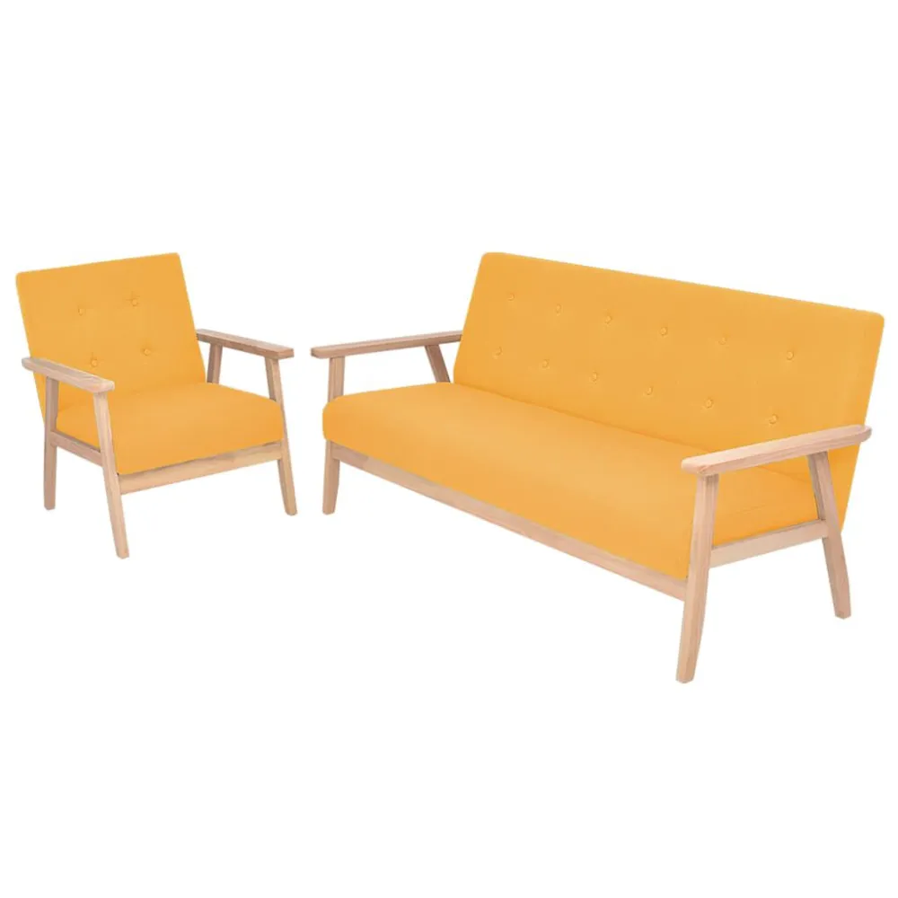 Conjunto de sofás 2 pcs tecido amarelo com Encosto Ajustável