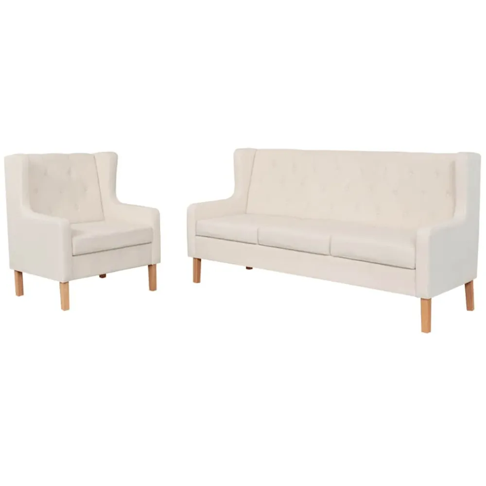 Conjunto de sofás 2 pcs tecido branco nata Dobrável e Portátil