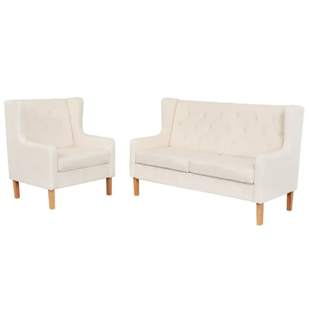 Conjunto de sofás 2 pcs tecido branco nata para Piscina e Jardim