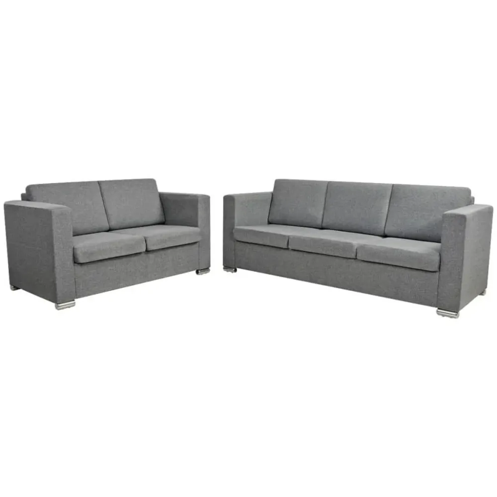 Conjunto de sofás, 2 pcs, tecido cinzento distinto