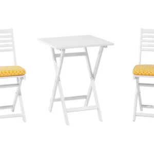 Conjunto de varanda com 2 lugares em madeira de acácia branca e almofadas amarelas FIJI com Estrutura em Alumínio