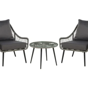Conjunto de varanda com 2 lugares em rattan cinzento LAURETO com Tecido Impermeável UV
