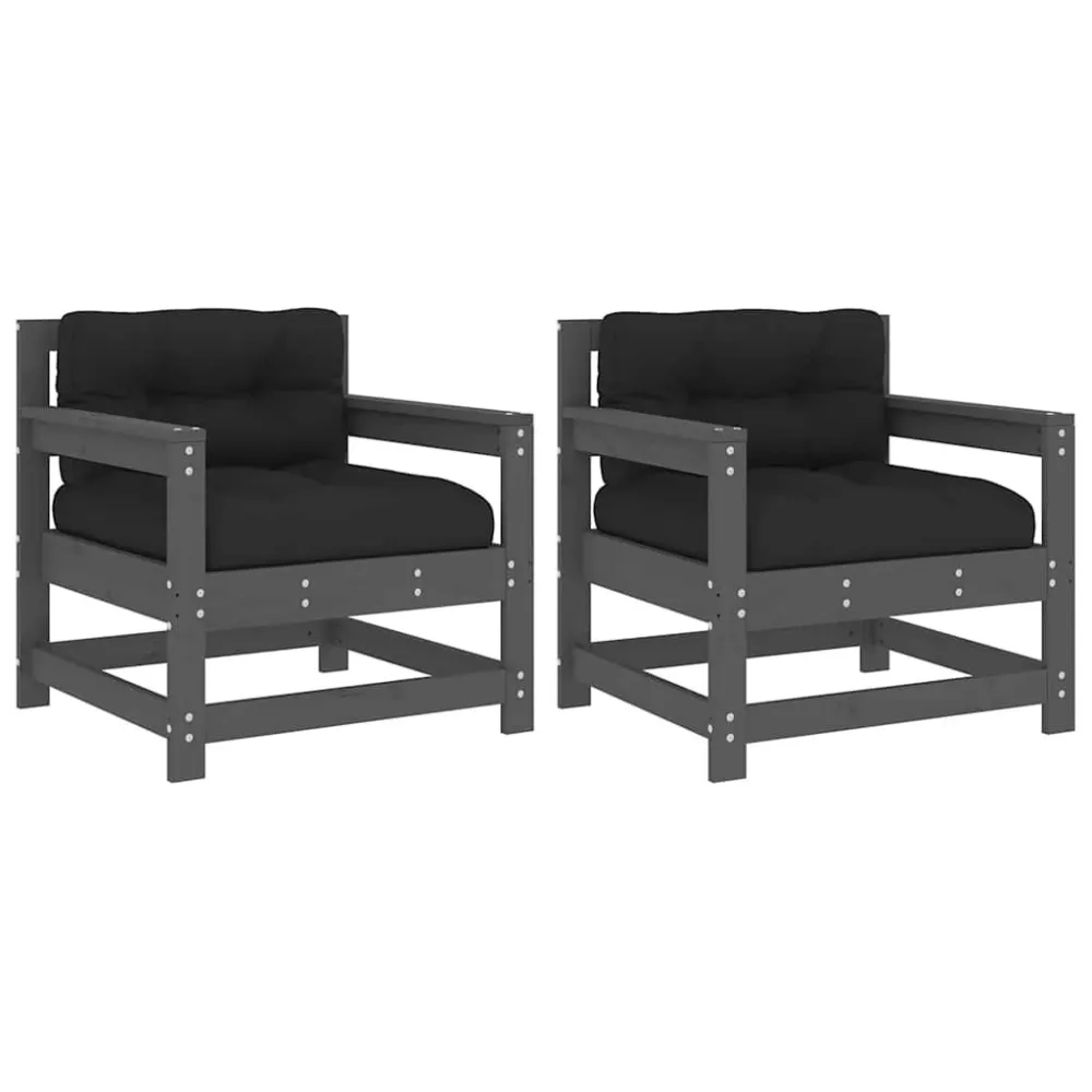 Design Ergonômico e Confortável Cadeiras de jardim com almofadões 2 pcs pinho maciço cinzento