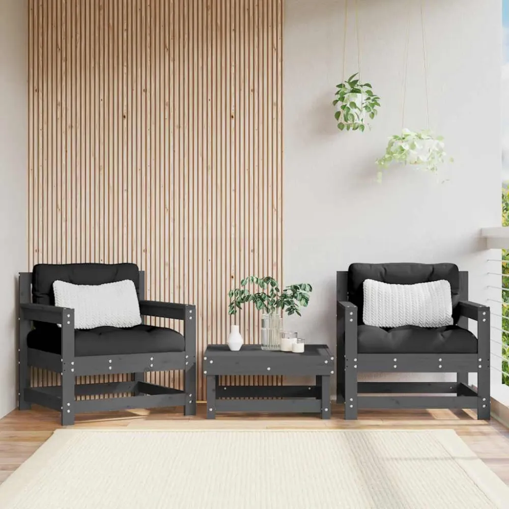 Design Ergonômico e Confortável Cadeiras de jardim com almofadões 2 pcs pinho maciço cinzento