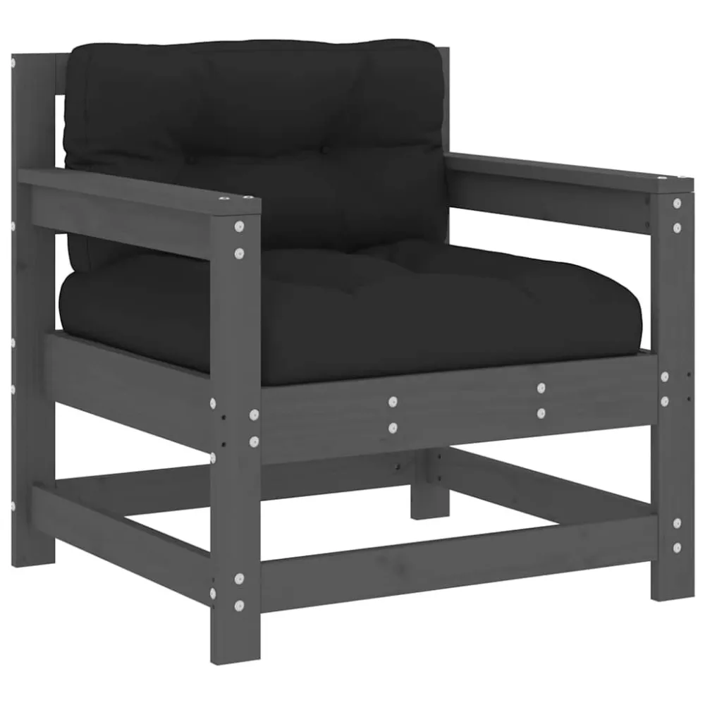 Design Ergonômico e Confortável Cadeiras de jardim com almofadões 2 pcs pinho maciço cinzento