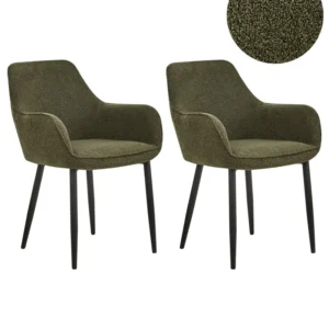 Design Ergonômico e Confortável Conjunto de 2 cadeiras de jantar em bouclé verde sombrio ALDEN