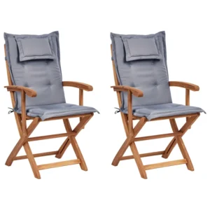 Design Ergonômico e Confortável Conjunto de 2 cadeiras de jardim com almofadas MAUI II Madeira de acácia Cinzento grafite