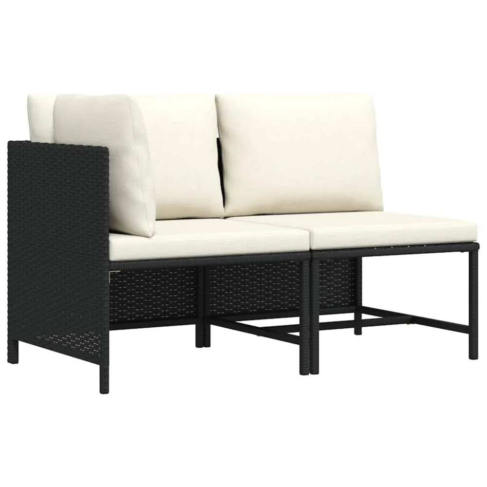 Design Ergonômico e Confortável 2 pcs conjunto sofás de jardim com almofadões vime PE preto