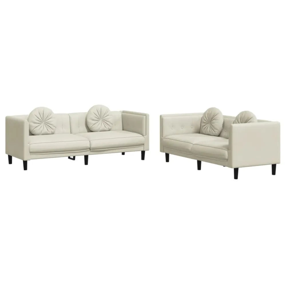 Design Ergonômico e Confortável 2 pcs conjunto de sofás com almofadas veludo cor creme