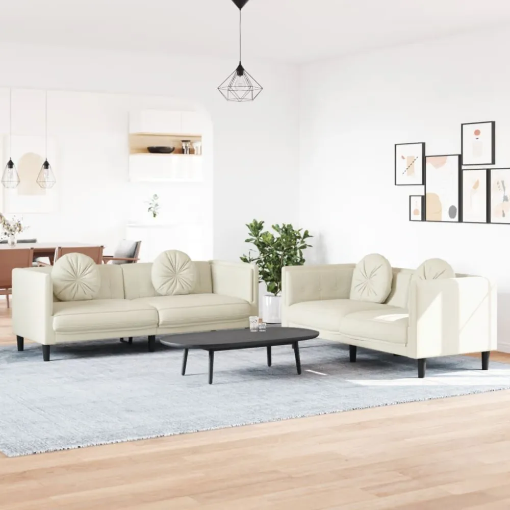 Design Ergonômico e Confortável 2 pcs conjunto de sofás com almofadas veludo cor creme
