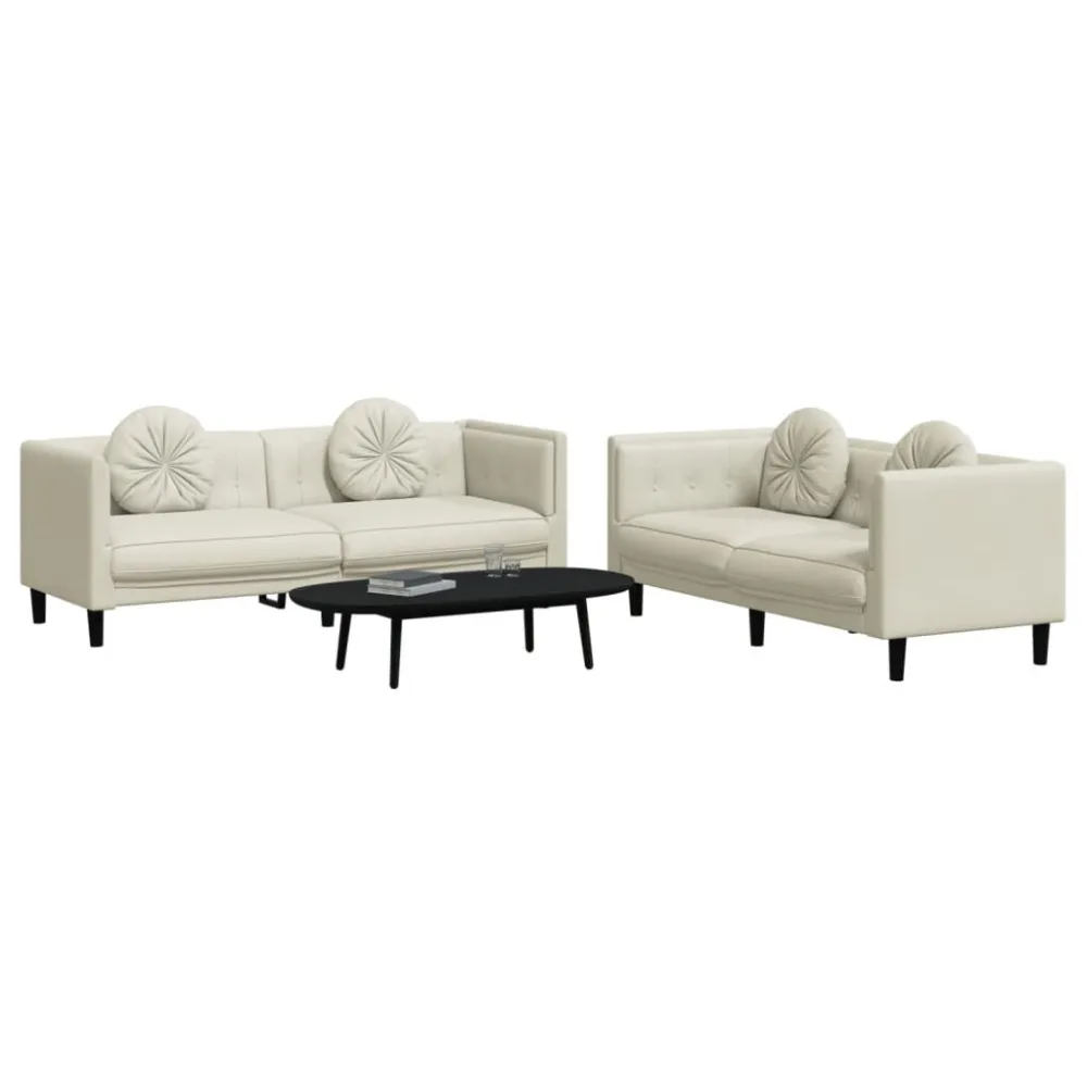 Design Ergonômico e Confortável 2 pcs conjunto de sofás com almofadas veludo cor creme