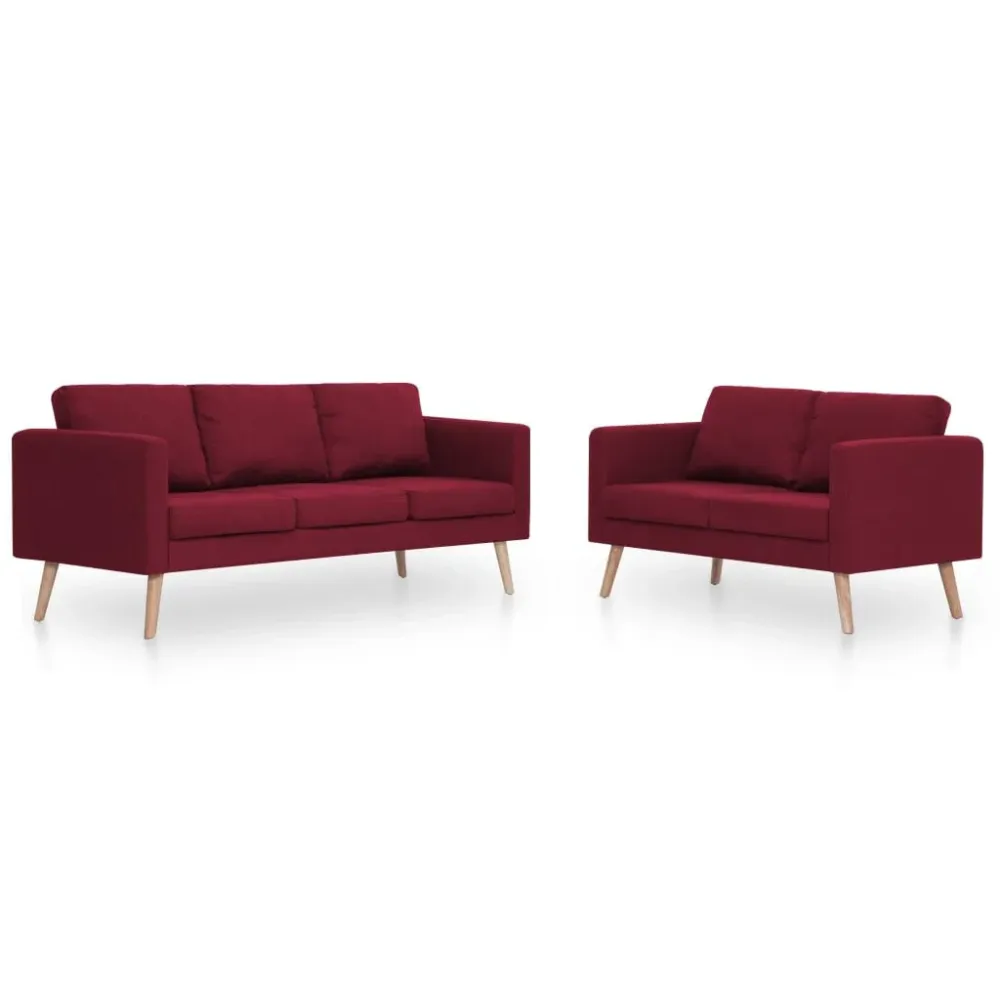 Design Ergonômico e Confortável 2 pcs conjunto de sofás tecido vermelho tinto