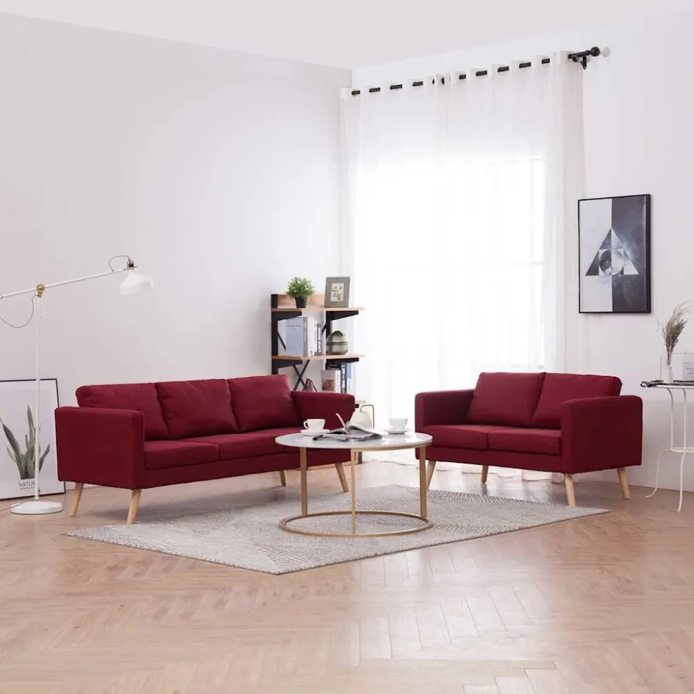 Design Ergonômico e Confortável 2 pcs conjunto de sofás tecido vermelho tinto