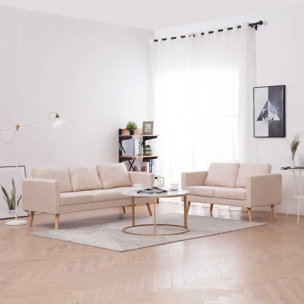 Design Ergonômico e Confortável 2 pcs conjunto de sofás tecido cor creme