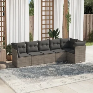 Design Ergonômico e Confortável 6 peças conjunto sofás de jardim com almofadões vime cinzento