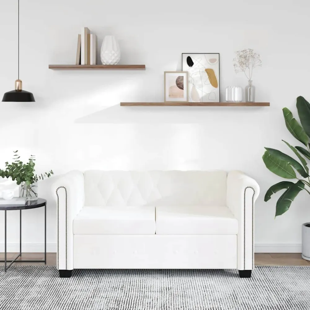 Design Ergonômico e Confortável Sofá Chesterfield de 2 lugares em couro artificial branco