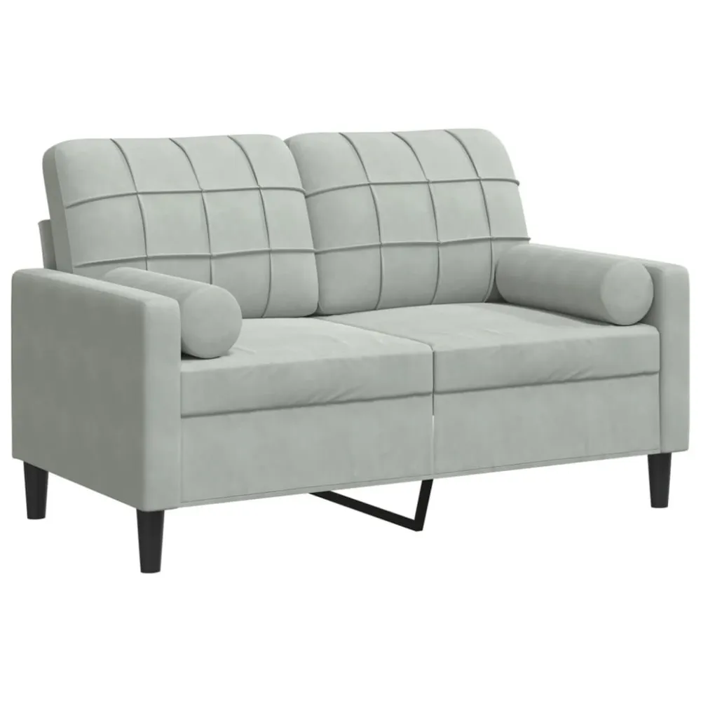 Design Ergonômico e Confortável Sofá 2 lugares + almofadas decorativas 120cm veludo cinza-claro