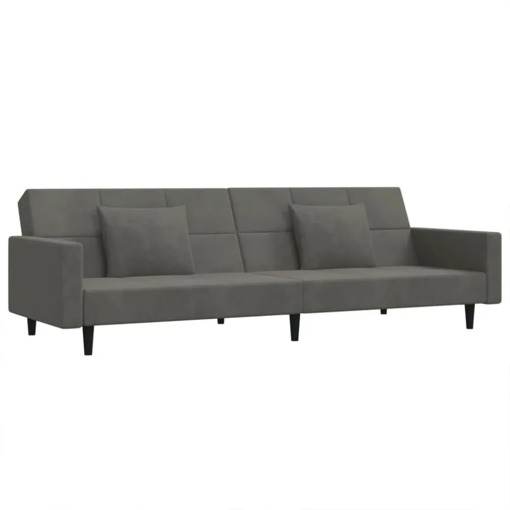 Design Ergonômico e Confortável Sofá-cama 2 lugares com duas almofadas veludo cinzento-escuro