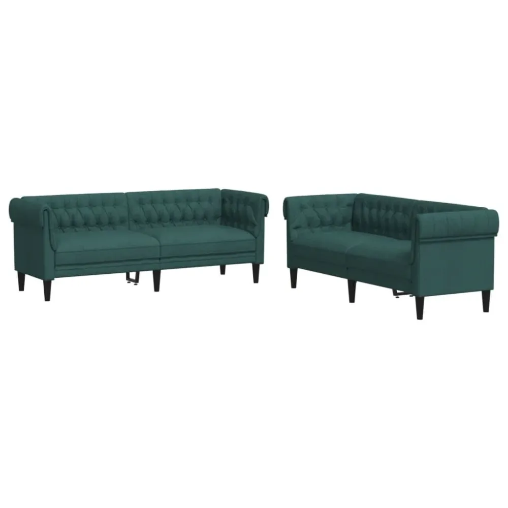 Espreguiçadeira de Exterior 2 pcs conjunto de sofás tecido verde-escuro