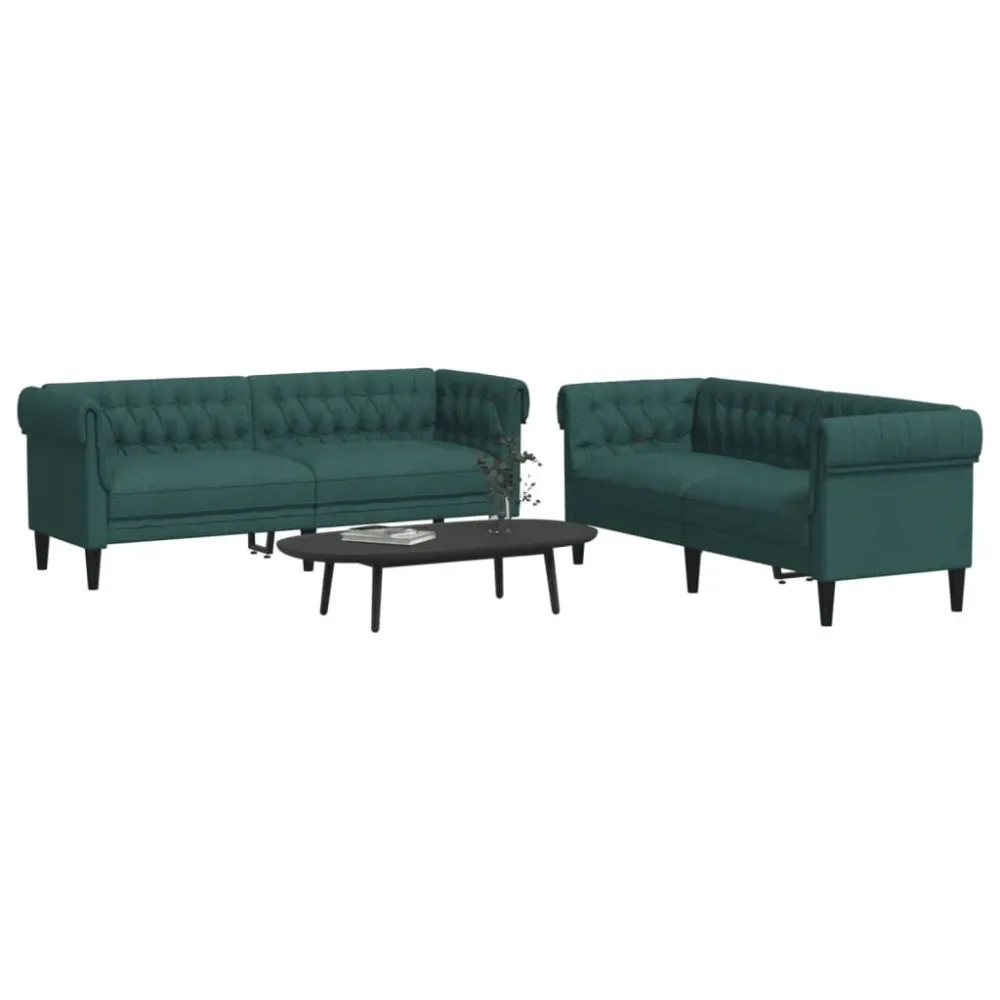 Espreguiçadeira de Exterior 2 pcs conjunto de sofás tecido verde-escuro